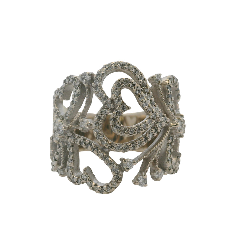 EFFY Solid 14kt White Gold Diamond Swirl Heart Statement 20mm Cluster Ring Size 7.5