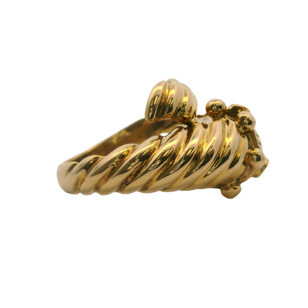Vintage Zolotas Greece 18kt Yellow Gold Lion Head Rare Bypass Ring with Ruby Eyes Size 5.75