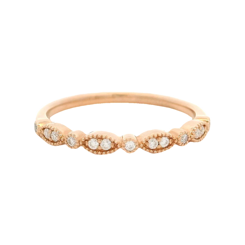 14kt Rose Gold and CZ Cubic Zirconia Fashion Milgrain Alternating Shapes Half Eternity Band