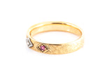 Antique Diamond & Ruby Sateen Finished 14k 585 Yellow Gold Band Ring Size 8