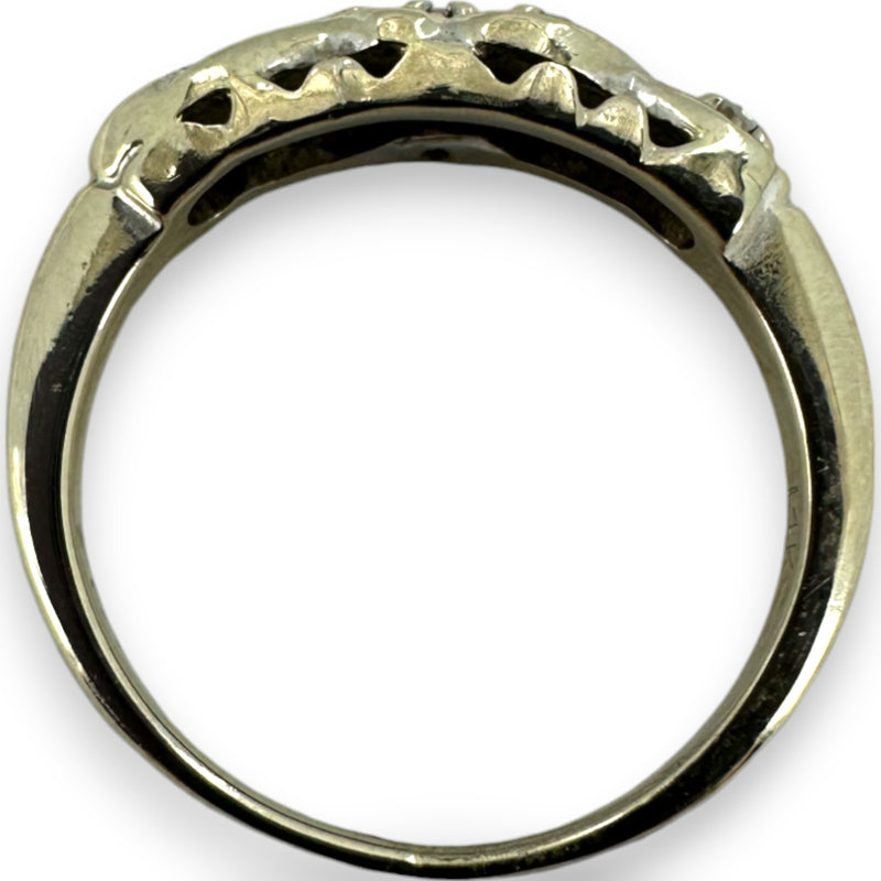 Vintage 1940-50s 14kt White Gold and Diamond Swirl Pattern Milgrain Wedding Band Ring