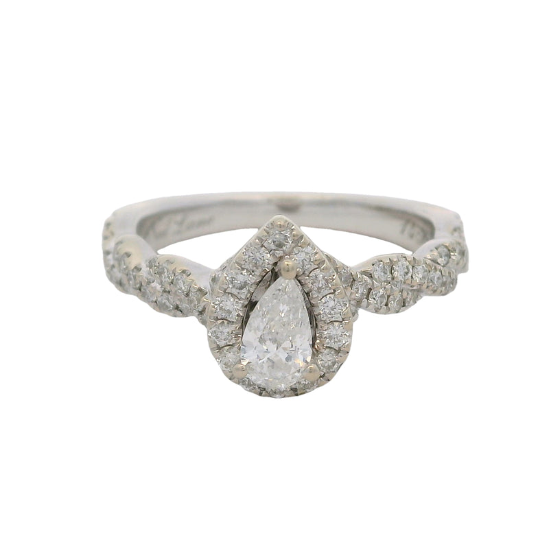 Neil Lane 14kt White Gold Pear Cut Diamond Halo Twist Band Engagement Ring Size 6.5