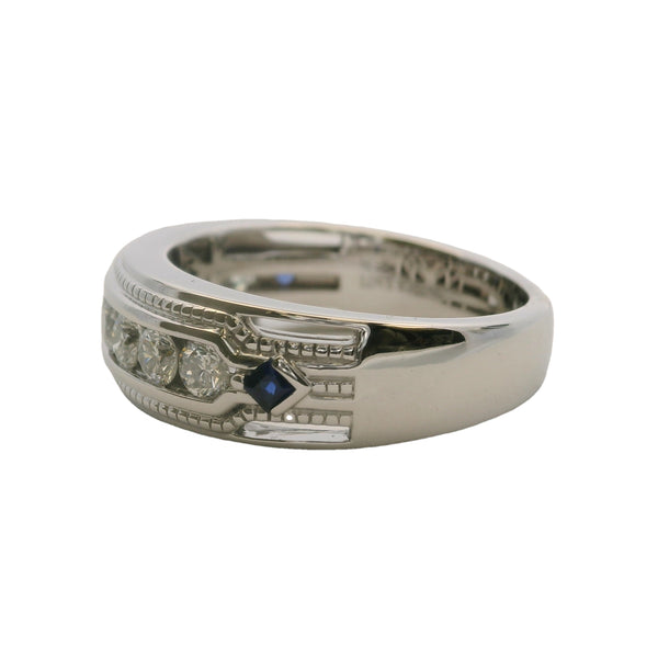 Vera Wang Love Collection Men's Channel Set 1ctw Diamond and Sapphire 7.7mm Wide Band Ring Size 10