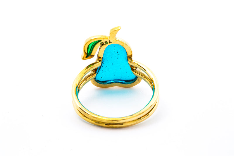 Acrylic Pear Shape Fruit Motif 18k 750 Yellow Gold Ring Size 6