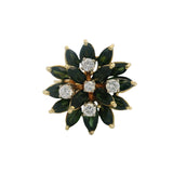 Vintage Solid 18kt Yellow Gold Green Tourmaline and Diamond Cluster Statement Ring Size 10