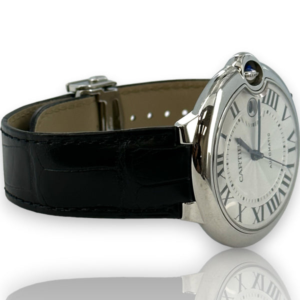 Cartier 3765 Ballon Bleu Date 42mm WSBB0049 Steel Leather Watch B&P