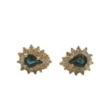 Vintage Clyde Duneiere Solid 14kt Yellow Gold Sapphire and Double Diamond Halo Omega Back Earrings