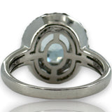 LeVian 14kt Solid White Gold and Sea Blue Aquamarine Ring with Double Halo of Champagne and White Vanilla Diamonds Size 7.5
