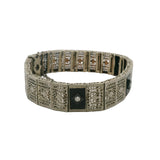 Antique 1920s White Mfg Co 14kt White Gold, Onyx, and Diamond Filigree Deco Bracelet 7.5"