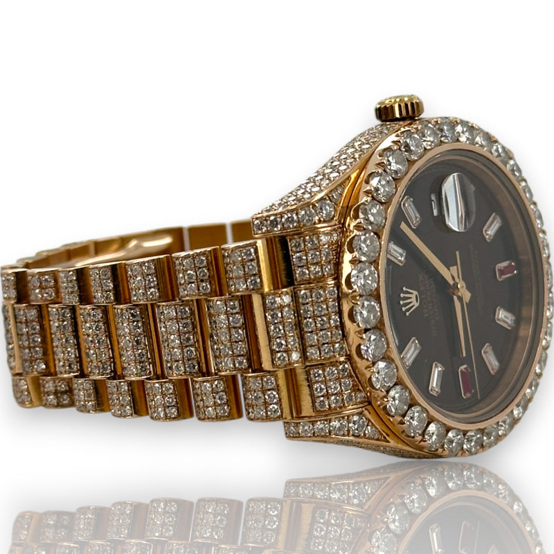 Rolex 218235 Day Date II Diamond Dial President Iced Out 18k Rose Gold 41mm Watch