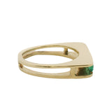Vintage 1960-80s Solid 18kt Yellow Gold and Tension Set Emerald Row Cocktail Ring Size 7.5