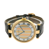 Vintage Cartier Must Vendome 2491 30mm Trinity Dial 925 Vermeil OG Leather Watch