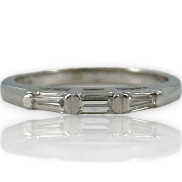 Vintage 14kt White Gold Graduated Baguette Diamond Wedding Accent Band