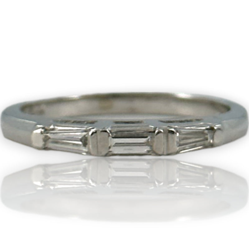 Vintage 14kt White Gold Graduated Baguette Diamond Wedding Accent Band