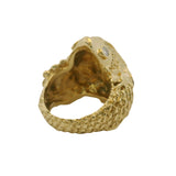 Vintage Solid 18kt Yellow Gold and Diamond 3D Textured 20.6g Fish Statement Ring Size 6.5