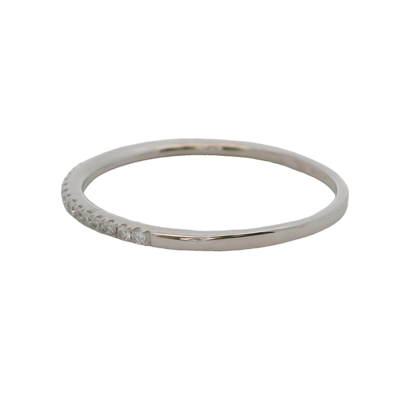 Dainty Solid 14kt White Gold and Diamond 1.2mm Wide Stackable Wedding Band Ring Size 6.75