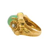 Vintage Solid 18kt Yellow Gold Prasiolite Cabochon and Diamond Bamboo Cocktail Ring Size 5.5