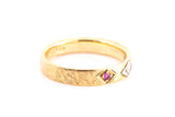 Antique Diamond & Ruby Sateen Finished 14k 585 Yellow Gold Band Ring Size 8