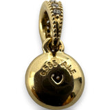 Pandora Retired Autumn 2017 Collection Solid 14kt Yellow Gold Dazzling Droplet Pendant Charm with CZ Cubic Zirconia Stone ALE 585