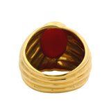 Vintage Solid 18kt Yellow Gold Large 17mm Wide Cabochon Coral Italian Ring Size 5.5