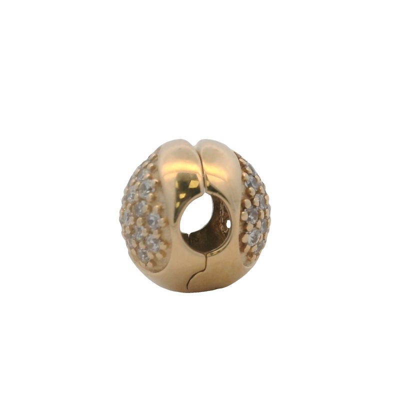 Charm Pandora retirado con clip de corazón pavé de circonitas cúbicas y oro amarillo sólido de 14 kt