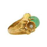 Vintage Solid 18kt Yellow Gold Prasiolite Cabochon and Diamond Bamboo Cocktail Ring Size 5.5