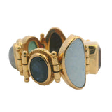 Vintage Italian Percossi Solid 18kt Yellow Gold Multi Precious Gemstone Hinged Cocktail Ring Size 7.5