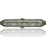 Antique 1920s 14kt White Gold Filigree Bar Brooch Pin with Floral Motif