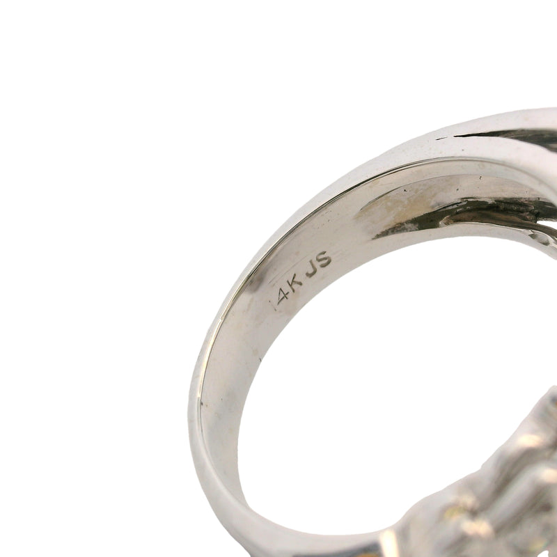14kt White Gold and Diamond Fern Shaped Chevron Cocktail Cluster Ring Size 8.5