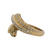 Vintage 1980s Solid 18kt Yellow Gold and 0.99ctw Diamond Bypass Cocktail Ring Size 6.5
