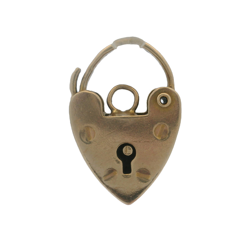 Vintage 1975 Victorian Revival 9kt Yellow Gold Heart Lock Charm Pendant Made In London
