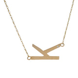 Solid 14k Yellow Gold Letter K Initial Stationed Pendant 19" Necklace with Tiny Diamond