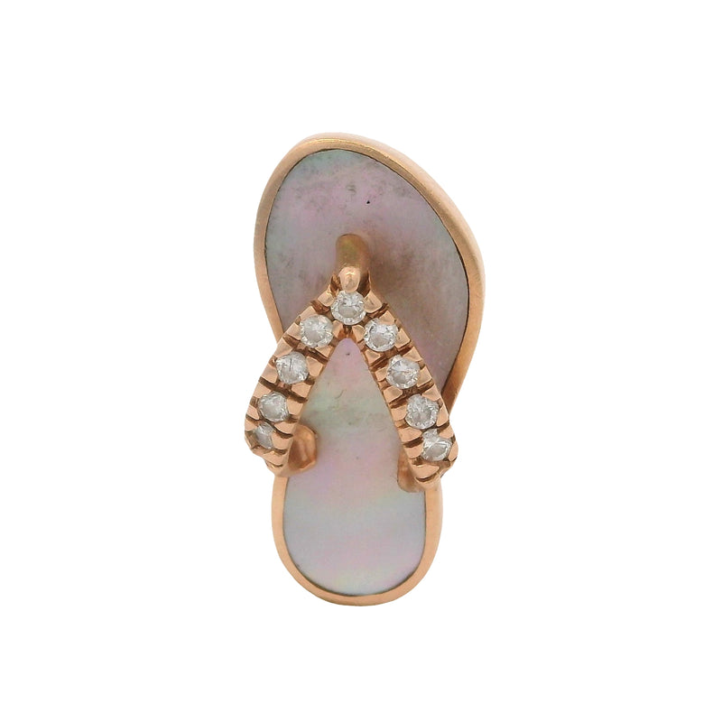Na Hoku Solid 14kt Rose Gold Diamond and Mother of Pearl Flip Flop Necklace Pendant