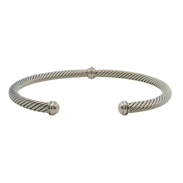 David Yurman 925 Sterling Silver Cable Flex Station Bracelet with Diamonds Size M 6.5