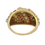Vintage Solid 14kt Yellow Gold Garnet and Pearl Striped Cluster Cocktail Ring