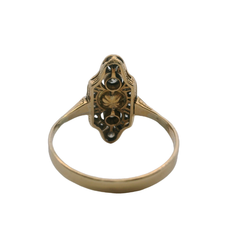 Antique Edwardian 1890-1900s 10kt Two-Tone Gold, Old Mind Diamond, and Pearl Dinner Cocktail Ring Size 9