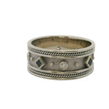 Solid 14kt White Gold Diamond and Sapphire 10mm Wide Rope Detail Band Ring Size 11