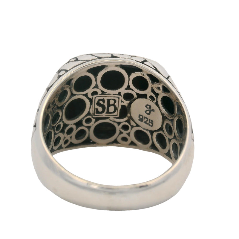 Samuel B Jewelry 925 Sterling Silver Nugget Pattern Hammered-Top Signet Ring Size 10