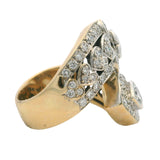Solid 18kt Yellow Gold and VS 2ctw Diamond Large Heart Bypass Statement Ring Size 6.5
