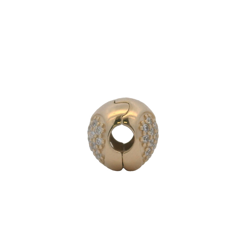 Charm Pandora retirado con clip de corazón pavé de circonitas cúbicas y oro amarillo sólido de 14 kt