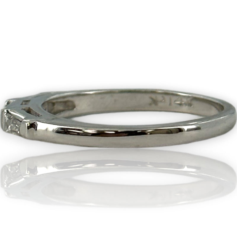 Vintage 14kt White Gold Graduated Baguette Diamond Wedding Accent Band
