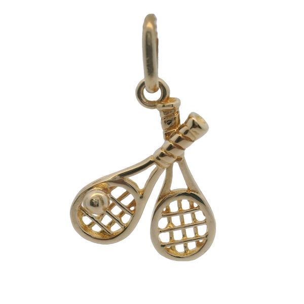 Vintage Italian 14kt Yellow Gold Sports Double Tennis Racquet and Ball Dangle Charm/Pendant