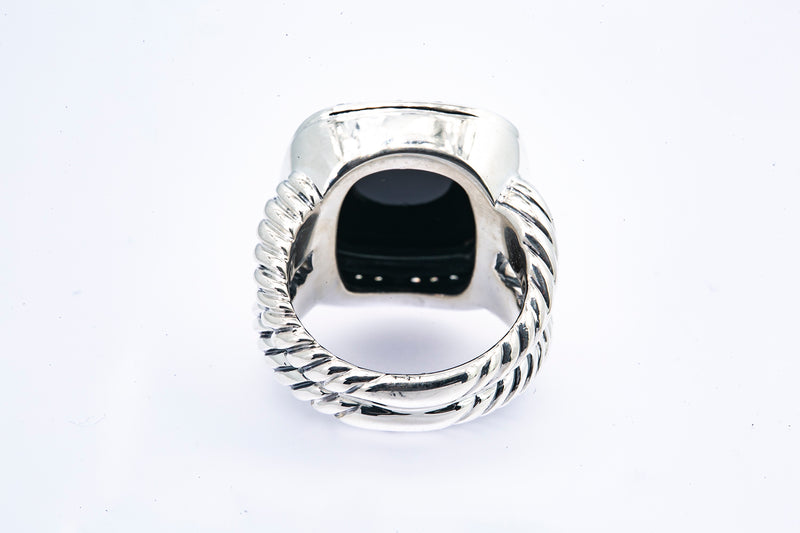 David Yurman 14mm Albion Onyx & Diamond Halo Band 925 Sterling Silver Ring Sz 7