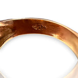 Vintage Retro 1940s Solid 14kt Rose Gold Cocktail Ring with Heart-Set Diamond and Accent Rubies Size 5.25