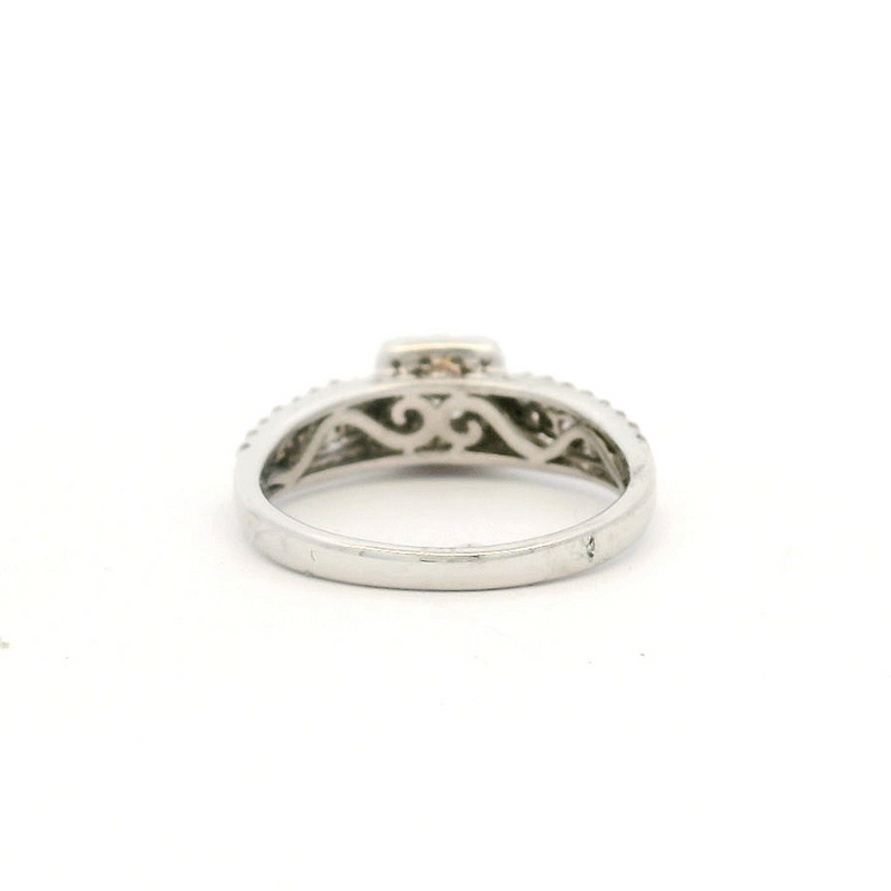 14kt Solid White Gold and Princess Cut Diamond Engagement Ring with Halo and Diamond Shoulders Size 7