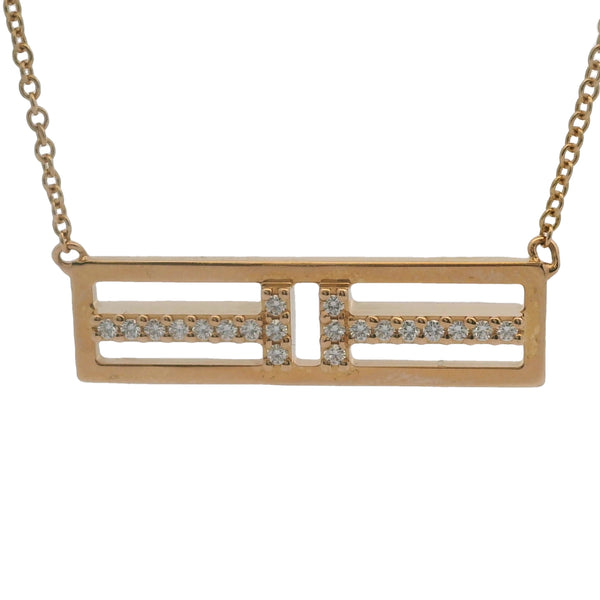 Tiffany & Co Solid 18kt Rose Gold T Two Open Horizontal Bar Diamond 18" Necklace Made in Italy