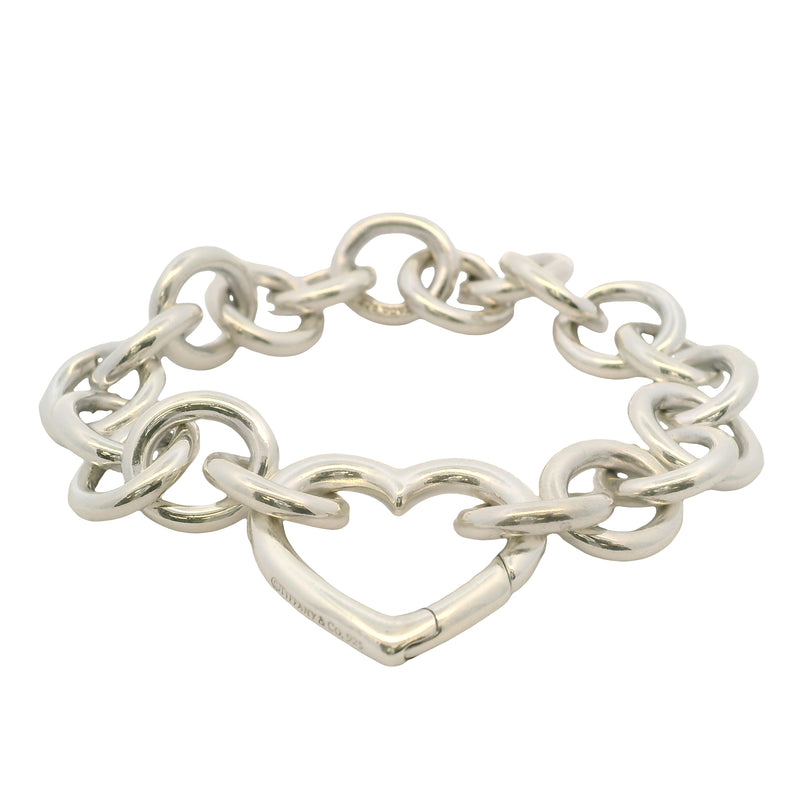 Retired Tiffany & Co Solid 925 Sterling Silver Heart Clasp Cable Link Bracelet 7"