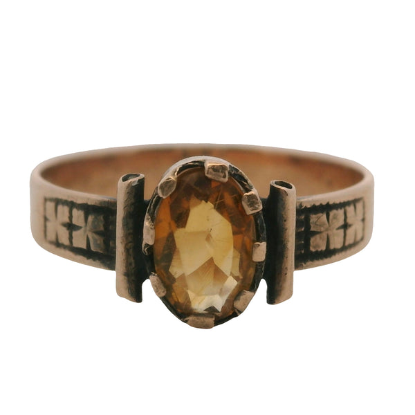Antique Victorian Solid 10kt Rose Gold and Citrine Solitaire Pinky Ring Size 3.75
