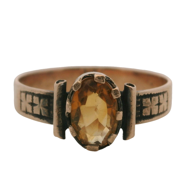 Antique Victorian Solid 10kt Rose Gold and Citrine Solitaire Pinky Ring Size 3.75