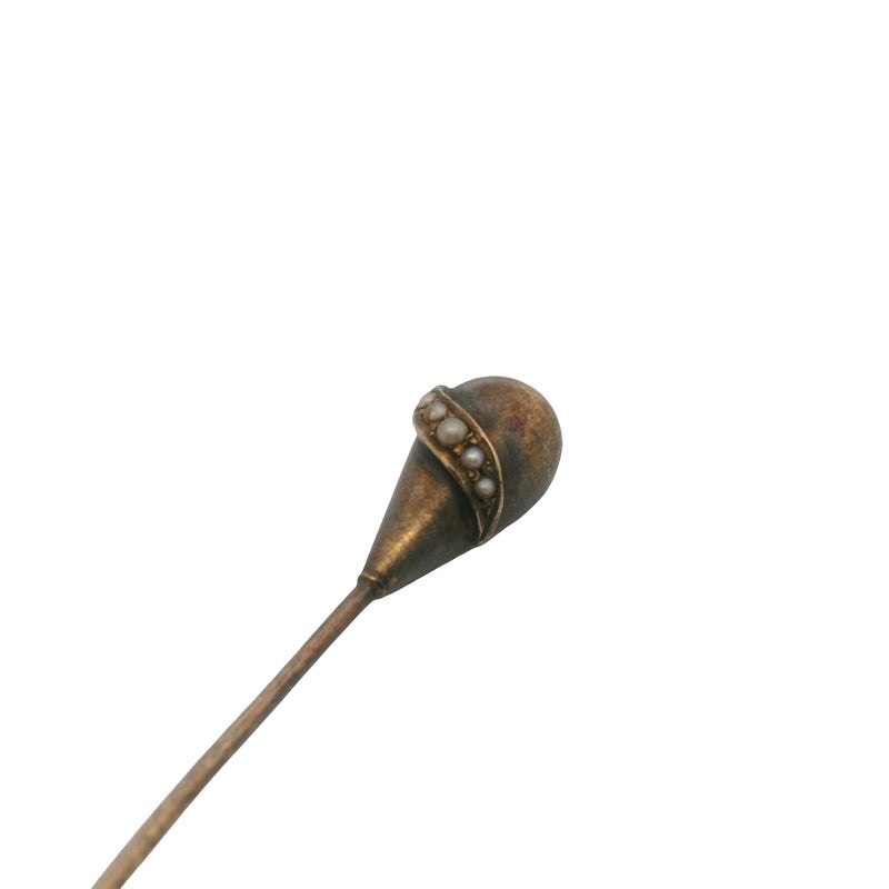 Antique 14kt Yellow Gold and Freshwater Seed Pearl 2.8" Stick Pin